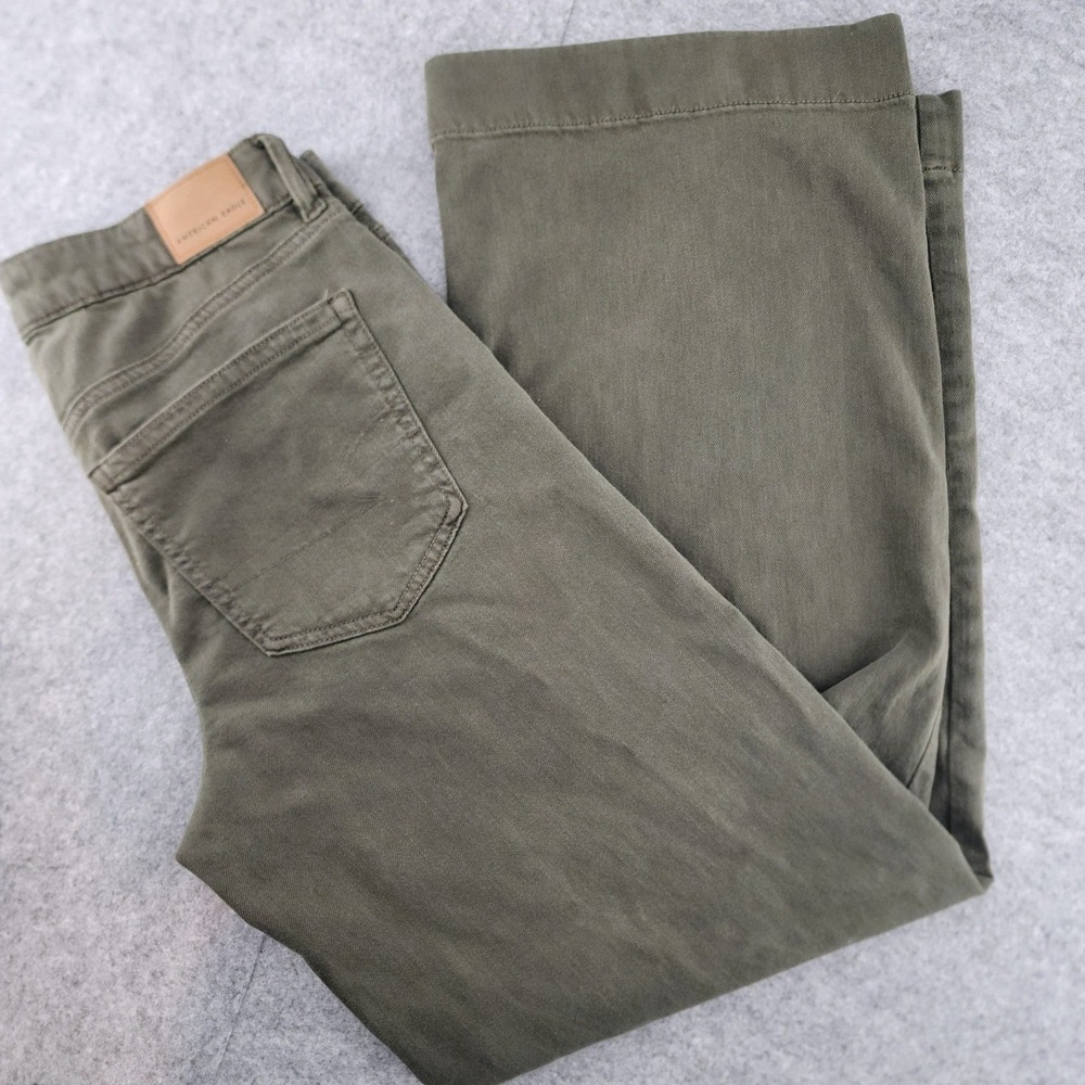 American Eagle Size 4 | Low Rise Baggy Wide Leg Pants Olive Green Seamed Stretch